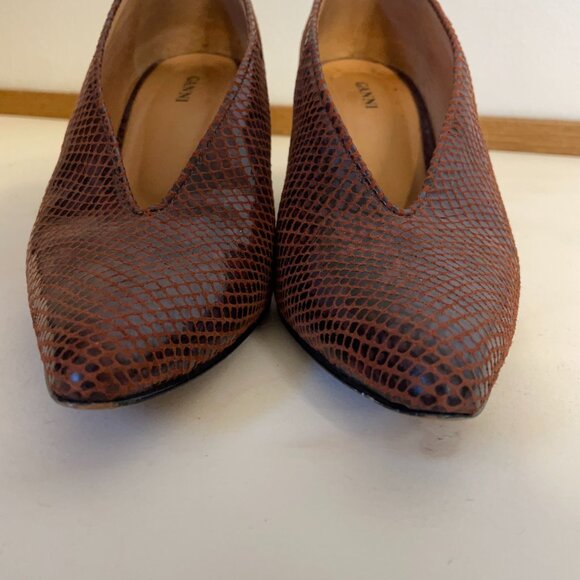 Ganni Doris Leather Heel | Smoked Paprika Block Pump | Red Orange Embossed - Picture 6 of 10